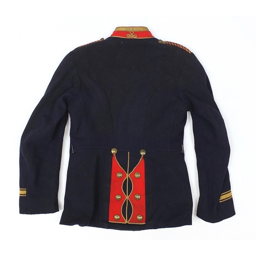 606 - Victorian British military tunic with brass lyre design buttons, 75cm in length