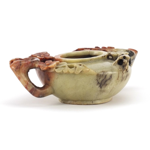 1523 - Chinese carved soapstone teapot, 16cm in length