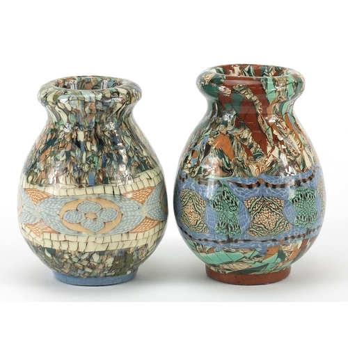 462 - Gerbino, Two French Vallauris mosaic pottery vases, the largest 12cm high