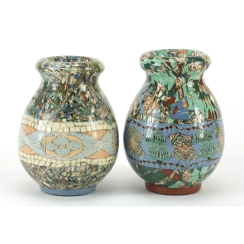 462 - Gerbino, Two French Vallauris mosaic pottery vases, the largest 12cm high