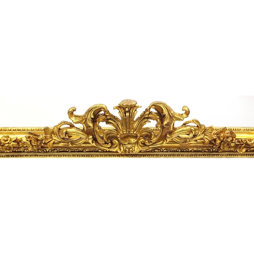 676A - Large ornate gilt framed wall hanging mirror with bevelled glass, 140cm x 97cm