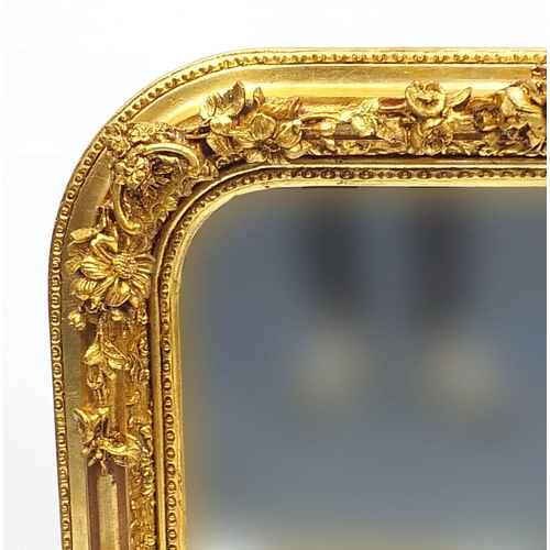 676A - Large ornate gilt framed wall hanging mirror with bevelled glass, 140cm x 97cm