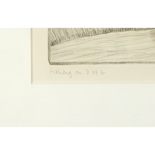 383 - Fishing on D of G, Chinese print, indistinctly signed in pencil, possibly Gigi Chan, mounted, framed... 