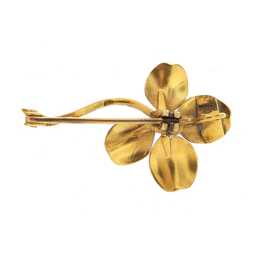 891 - 14ct gold and enamel four leaf clover pendant brooch, 2.9cm high, 2.5g