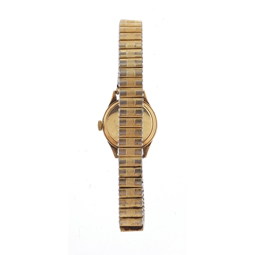 895 - Omega, ladies 9ct gold wristwatch, 19mm in diameter