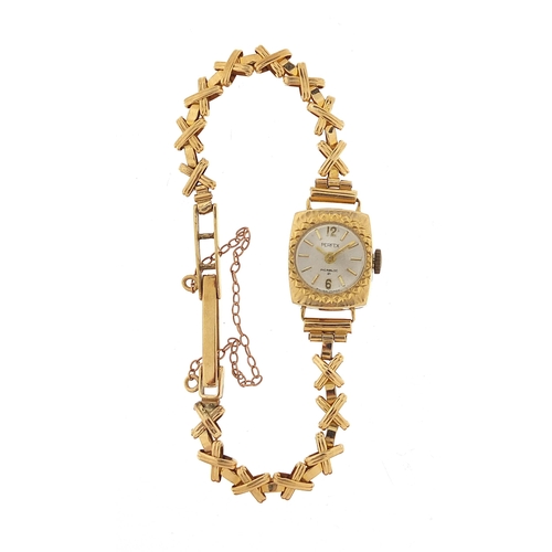 793 - Perfex, ladies 9ct gold wristwatch with 9ct gold strap, the case 14mm wide, weighable 9ct gold 9.0g,... 