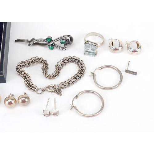 1154 - Gold and silver jewellery including two 9ct gold rings and a pair of 9ct gold earrings (5.2g), silve... 