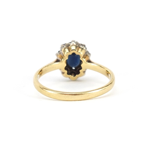 858 - 18ct gold sapphire and diamond ring, size L/M, 2.7g