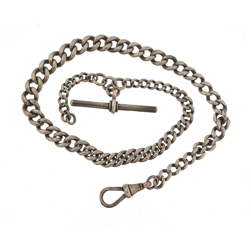 1152 - Graduated silver watch chain with T bar, 33cm in length, 25.4g