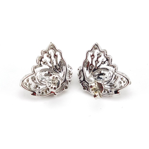 1124 - Pair of sterling silver diamond earrings with certificate, approximately 1.0 carat in total, limited... 