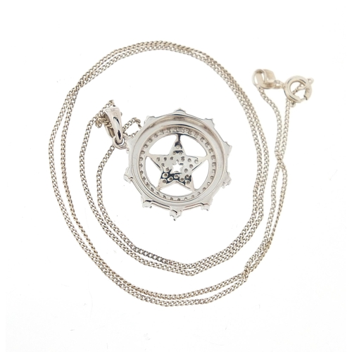 1089 - Sterling silver diamond cluster pendant on chain with certificate, approximately 0.5 carat in total,... 