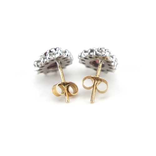 783 - Pair of 9ct gold tear drop garnet and cubic zirconia stud earrings, 1.2cm high, 2.4g