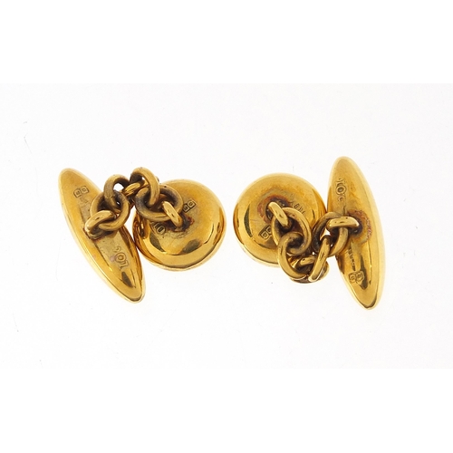 855 - Pair of 10ct gold cufflinks housed in a J S North Watford fitted box, 1.7cm in length, 4.8g