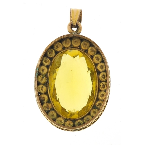 1081 - Gold coloured metal citrine and pearl design pendant, 3.5cm high, 5.8g