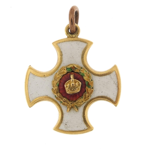 1168 - British Military interest WWI Unmarked gold and enamel distinguished service order miniature medal, ... 