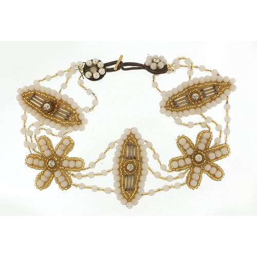 1178 - Victorian design sequin and bead needlepoint choker necklace, 30cm in length