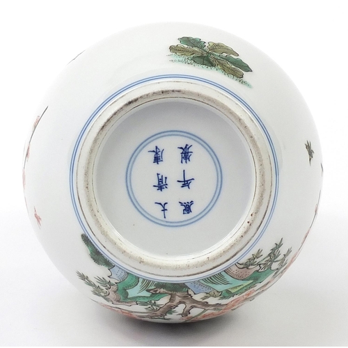 477 - Chinese porcelain double gourd vase hand painted in the famille verte palette with birds amongst che... 