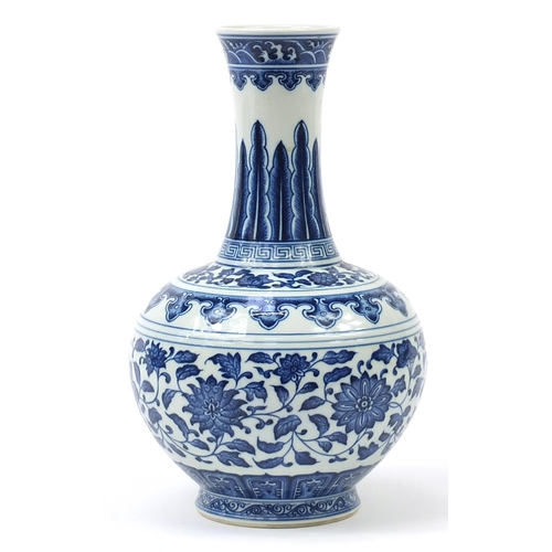 160 - Chinese blue and white porcelain vase hand painted with flower heads amongst scrolling foliage, six ... 