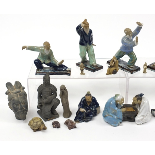 1424 - Chinese pottery and figures including mud men, the largest 16cm high