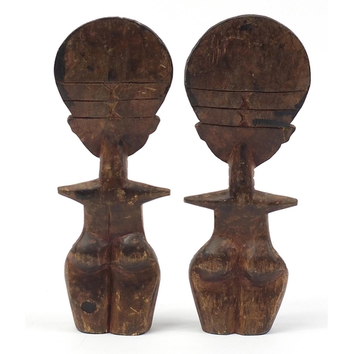 1201 - Pair of African tribal interest carved hardwood fertility figures, each 37.5cm high