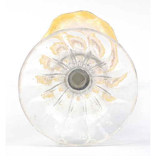 1215 - Large glass vase with orange frilled rim, 51cm high