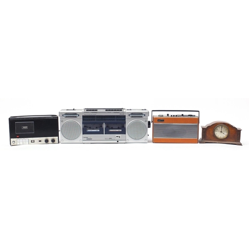 1707 - Three vintage radios and an eight day mantle clock including Philips radio cassette recorder model D... 