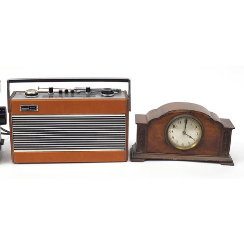 1707 - Three vintage radios and an eight day mantle clock including Philips radio cassette recorder model D... 