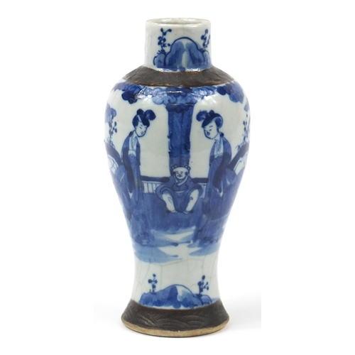 402 - Chinese blue and white crackle glazed porcelain baluster vase hand painted with figures, character m... 