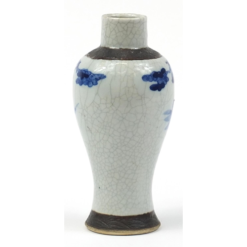 402 - Chinese blue and white crackle glazed porcelain baluster vase hand painted with figures, character m... 