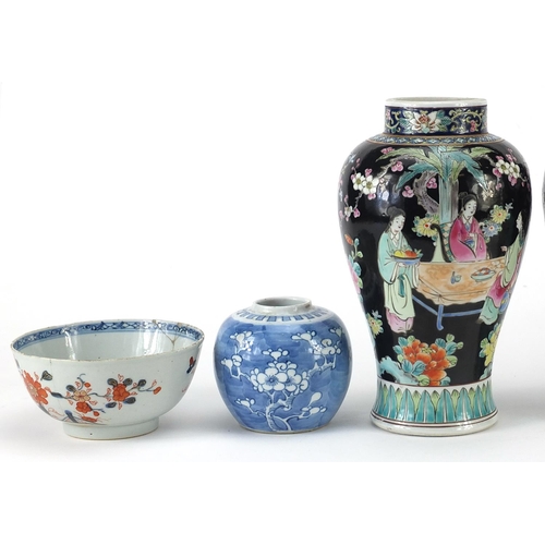 1751 - Chinese porcelain including a pair of famille noire vases and a prunus ginger jar, the largest each ... 