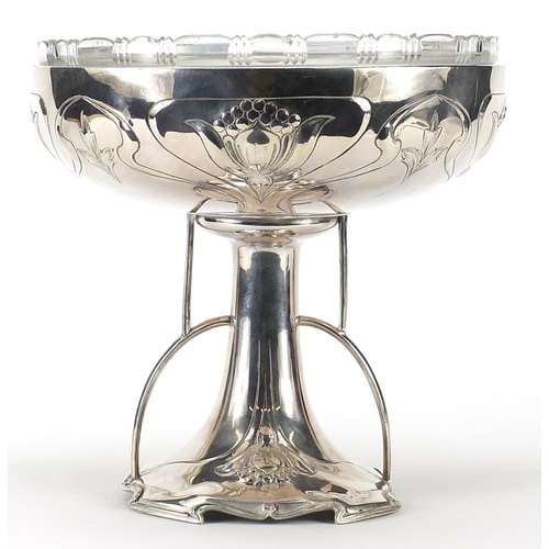 419 - Manner of WMF, German Art Nouveau silver plated centrepiece with glass bowl, numbered 4891 to the ba... 