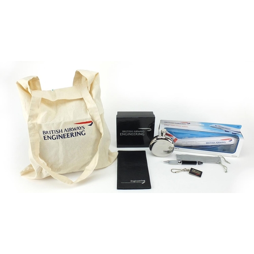 1245 - British Airways aviation memorabilia including hip flask, wallet, keyring and model A380