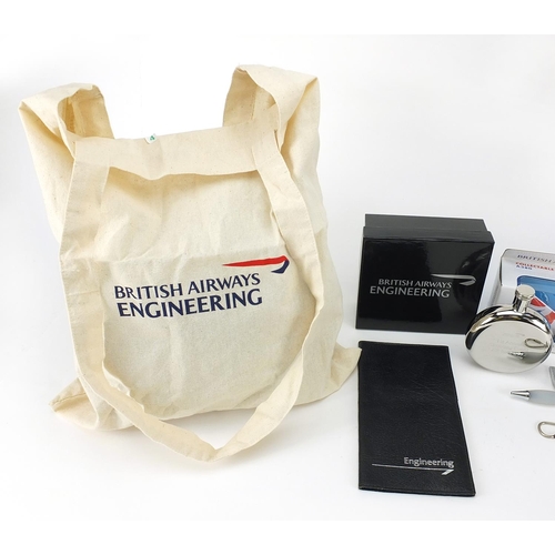 1245 - British Airways aviation memorabilia including hip flask, wallet, keyring and model A380