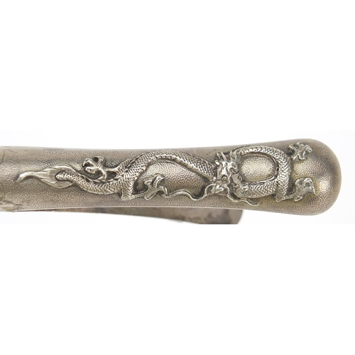 408 - Pair of Chinese silver glove stretchers cast with dragons, 22.5cm in length, 177.0g