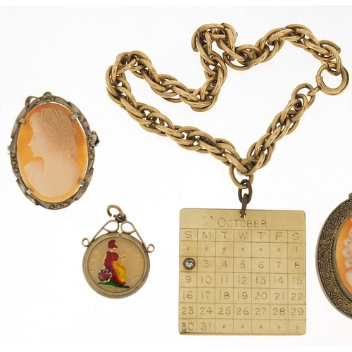 1107 - Vintage and later jewellery including two cameo pendants, an agate brooch and a 12ct gold plated Oct... 