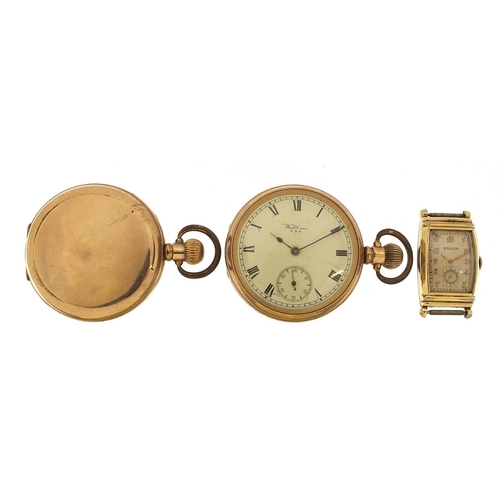 1071 - Three watches comprising vintage gentlemen's Gruen wristwatch, gold plated Waltham open face pocket ... 