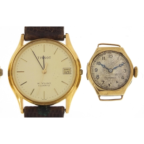 1358 - Four vintage and later ladies and gentlemen's wristwatches comprising a 9ct gold Crusader ladies wat... 