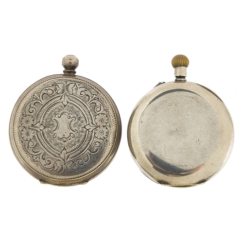 1103 - Two ladies silver open face pocket watches with enamel dials , 37mm and 35mm in diameter