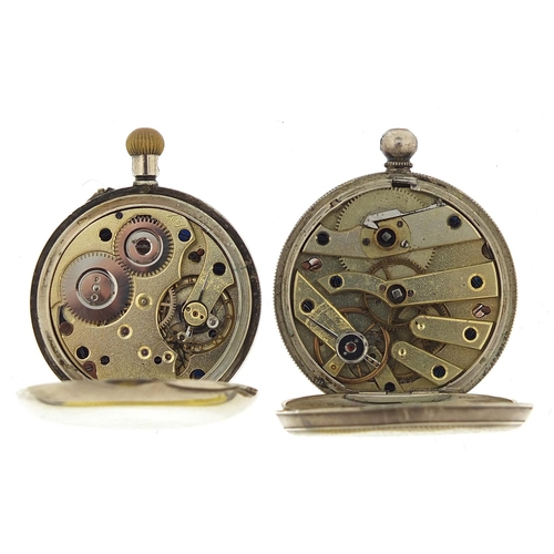 1103 - Two ladies silver open face pocket watches with enamel dials , 37mm and 35mm in diameter