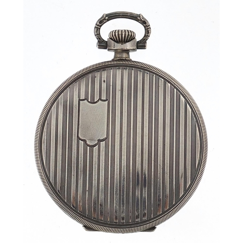 1058 - Eterna, Art Deco silver open face pocket watch retailed by A Voelkel, the movement numbered 2533871,... 