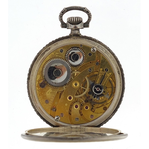 1058 - Eterna, Art Deco silver open face pocket watch retailed by A Voelkel, the movement numbered 2533871,... 