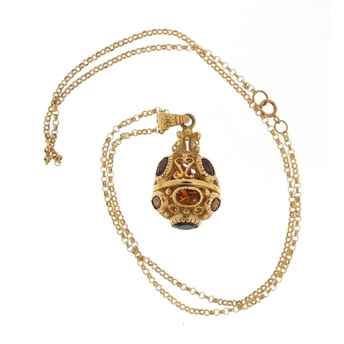 869 - The Victoria Collection 14ct gold citrine and garnet fob on a 14ct gold necklace with certificate, i... 