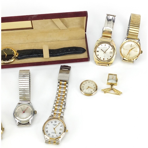 1175 - Eight vintage and later gentlemen's wristwatches, a watch movement and ladies fob watch including Se... 