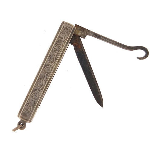 72 - Victorian silver folding button hook and knife, Birmingham 1896, 4.5cm in length when closed