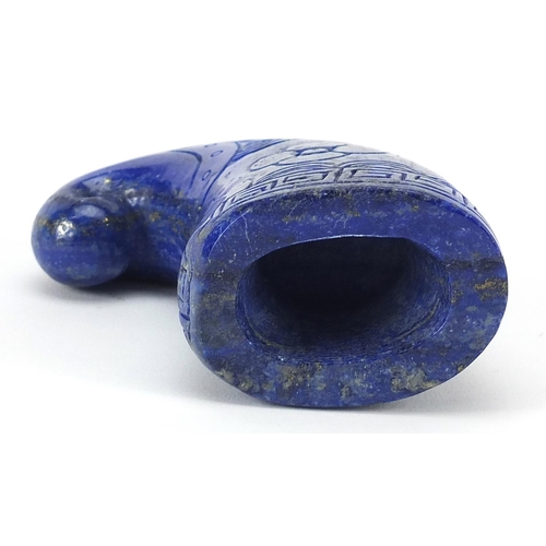 1388 - Chinese lapis lazuli libation cup carved with flowers, 9cm high