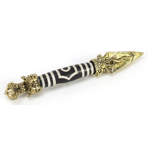 1368 - Tibetan bronzed and dzi bead style dorje, 16.5cm in length