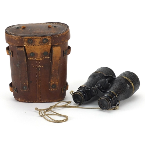 591 - Pair of military interest binoculars with leather case made by Colmont of Paris