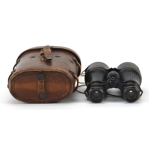 591 - Pair of military interest binoculars with leather case made by Colmont of Paris