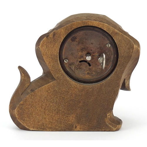 386 - Novelty carved Black Forest clock with moving eyes in the form of a dog, 11.5cm wide