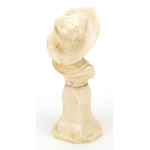 65 - 19th century carved ivory bust of a boy wearing a sunhat, 12cm high